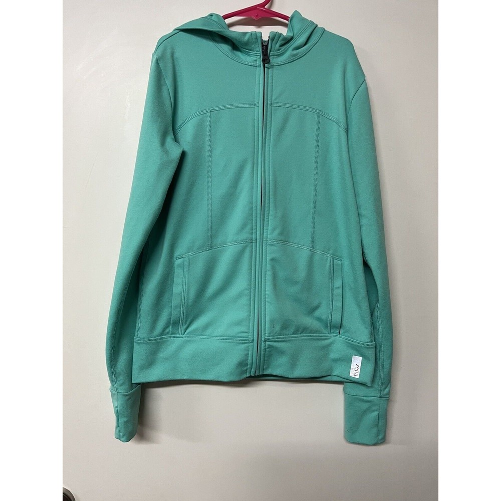 Zella Active Hoodie Girls 14 Large Teal Green Fitted Pockets Full Zip Thumbholes